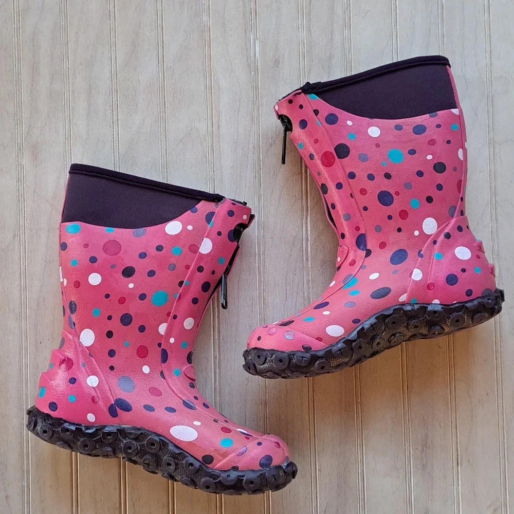 Ranger Splash Series Neoprene Pink Polka Dot Waterproof Rain Rubber Hybrid Boots